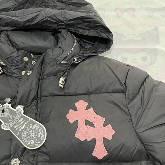 Chrome Hearts Black Down Jacket With Pink Cross Patch - Picture 7 of 13